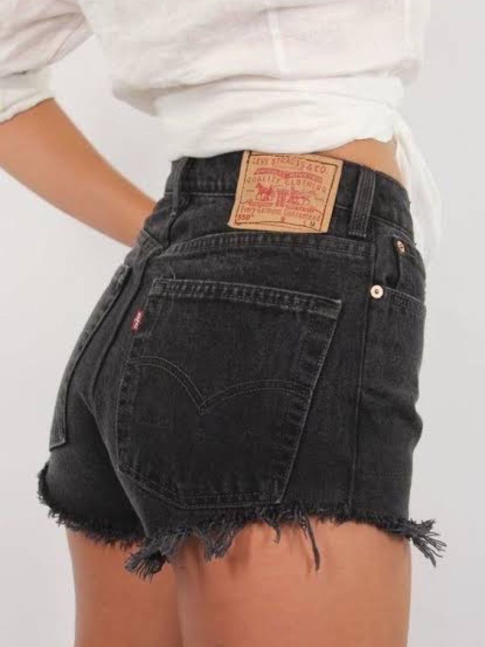 Levi's Black High Waist Button Fly Distressed Cutoff Denim Shorts